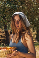 Foulard / bandana in lino con pizzo cucito, sartoria artigianale in Sicilia - Made in Italy